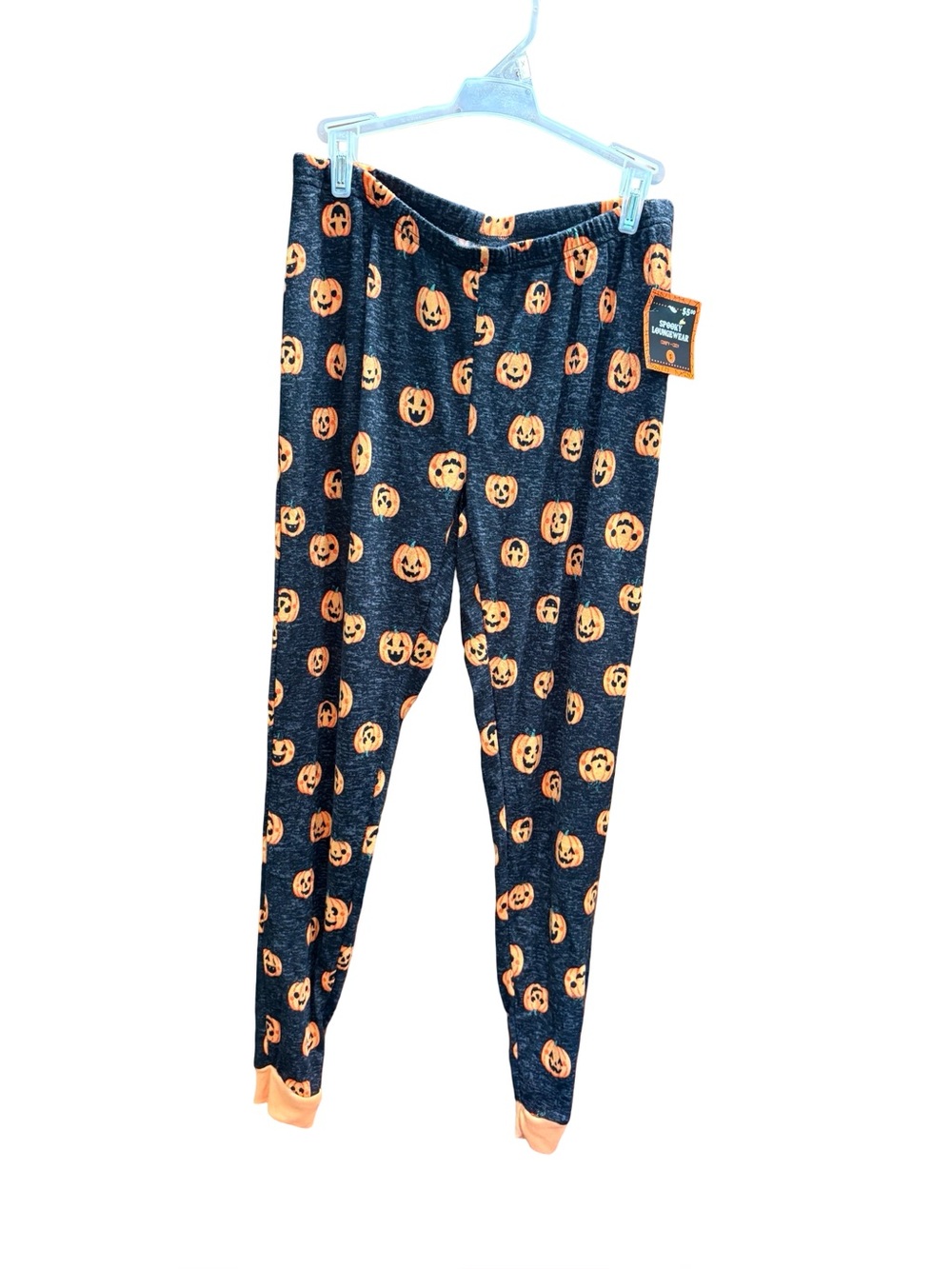 Kids Halloween Pumpkin Fleece Pajama Pants - Black & Orange